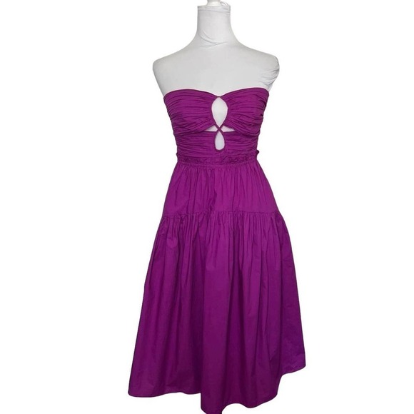 Ulla Johnson Dress‎ Strapless Midi Keyhole Cotton Purple Magenta Size 2 - Picture 1 of 13